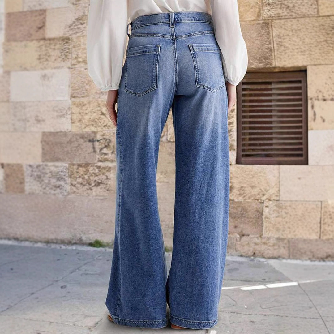 Damen Weite Jeans im Boho-Stil mit hohem Bund und komfortablem Schnitt EB