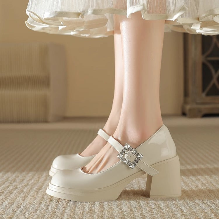 Damen elegante Blockabsatz-Pumps mit modischer Schnallenverzierung EB