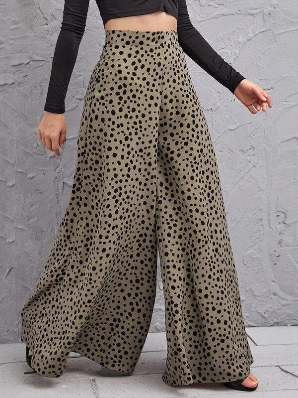 Damen Weite High-Waist-Hose mit Punktmuster und luftiger Passform EB