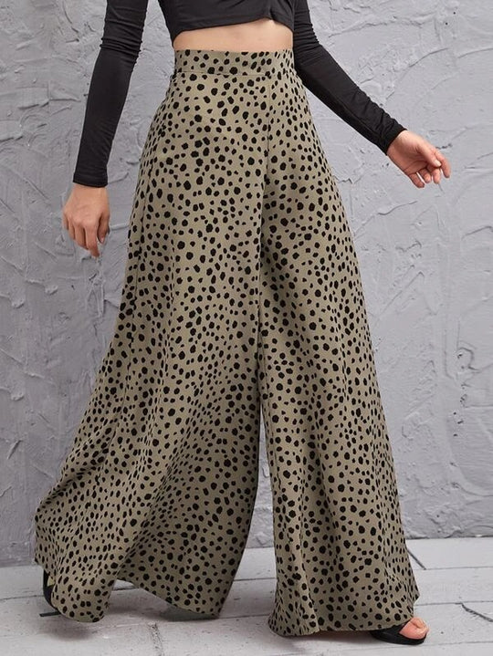 Damen Weite High-Waist-Hose mit Punktmuster und luftiger Passform EB