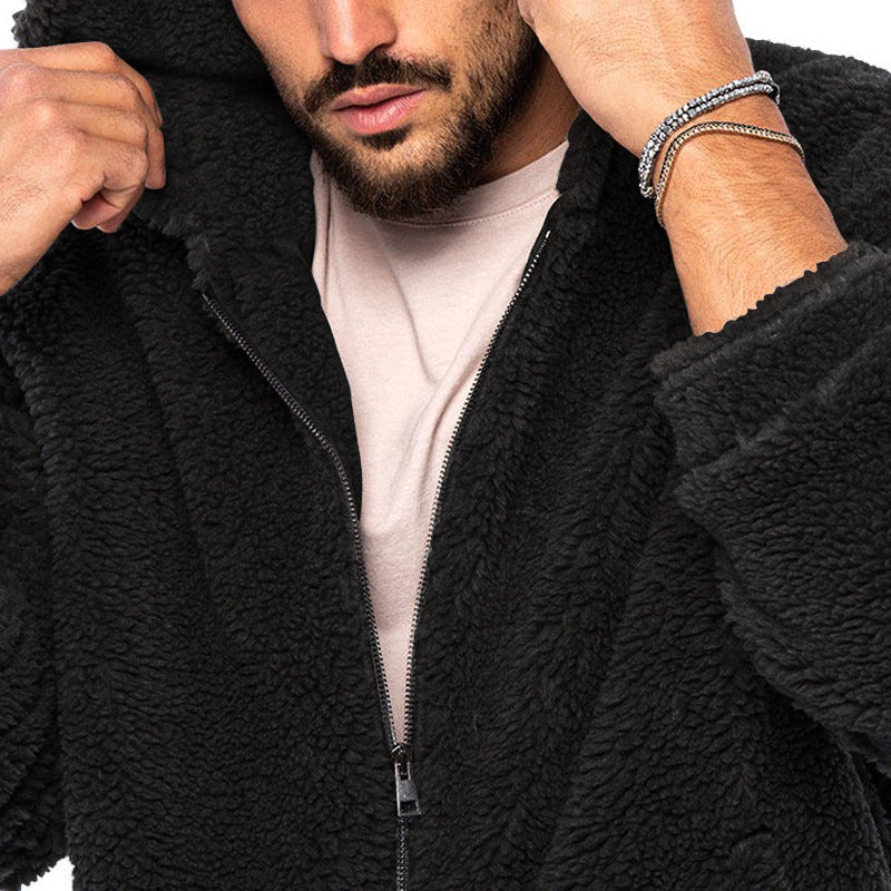 Herren Gemütliche Fleece-Jacke mit Kapuze und Reißverschluss EB