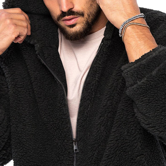 Herren Gemütliche Fleece-Jacke mit Kapuze und Reißverschluss EB