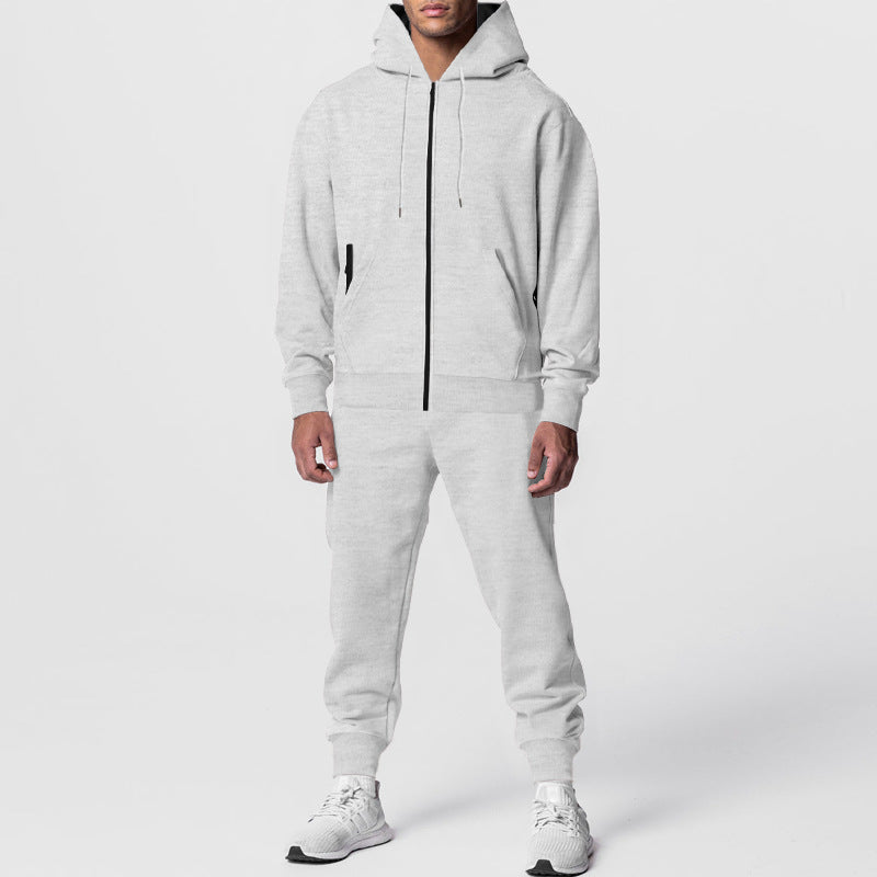 Herren nan zweiteiliges Trainingsset mit durchgehendem Reißverschluss, doppellagiger Kapuze und tapered Jogginghose EB