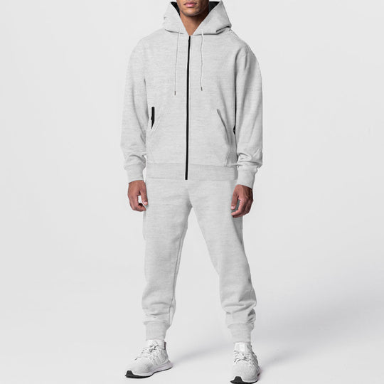 Herren nan zweiteiliges Trainingsset mit durchgehendem Reißverschluss, doppellagiger Kapuze und tapered Jogginghose EB