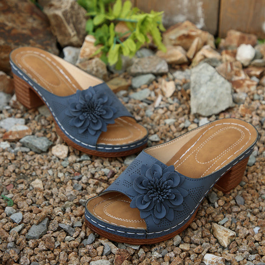 Damen elegante Slide-Pantoletten mit floralem Design EB