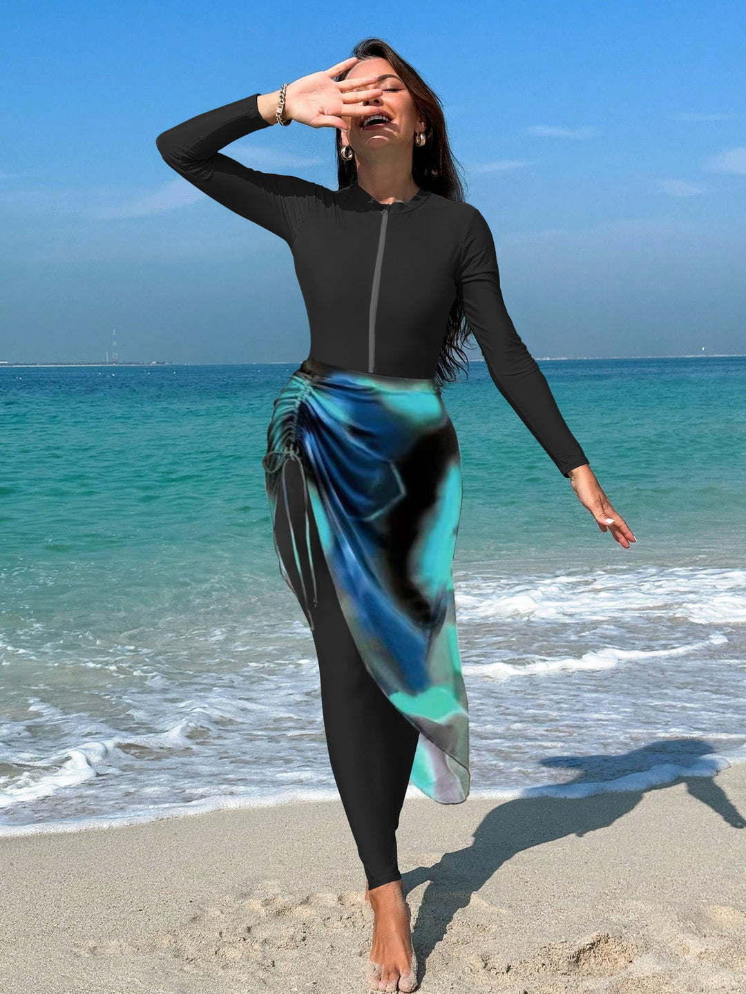 Damen sportlicher Langarm-Surfsuit mit raffinierten Wickeldetails EB