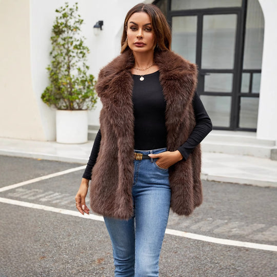 Damen Kunstfellweste mit elegantem Schnitt und voluminösem Kragen EB
