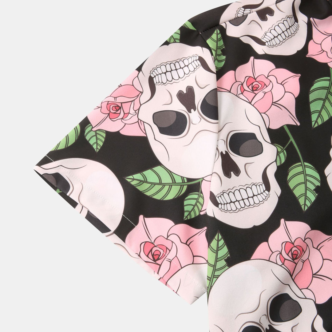 Herren Kurzarmhemd mit kreativem Totenkopf- und Blumenmuster EB 1757487585