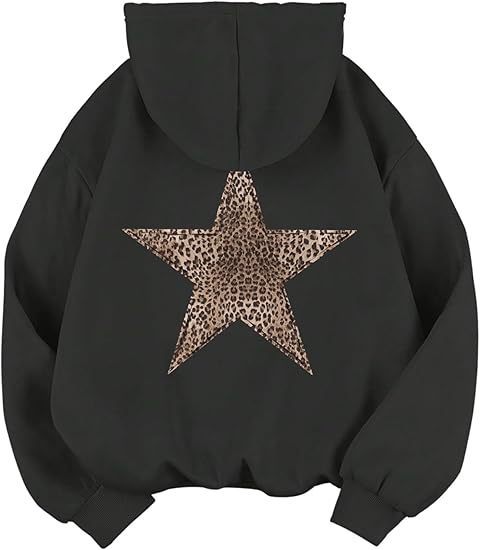 Damen lässiger Kapuzenpullover mit leopardem Muster auf Stern EB