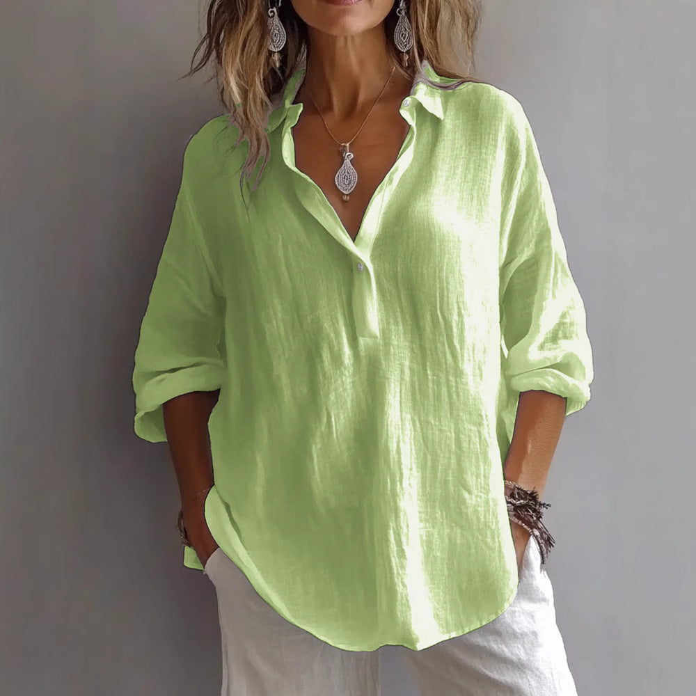 Damen Lockeres Knopf-Bluse Hemd EB