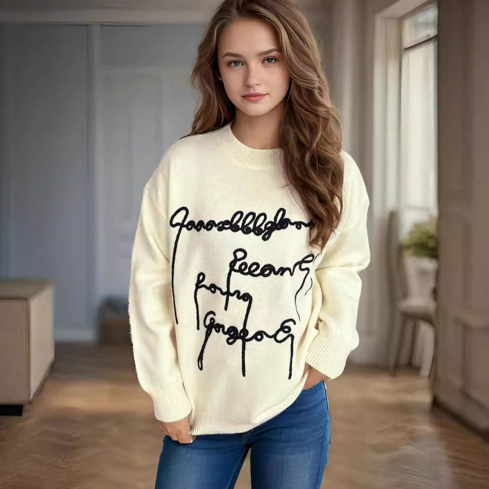 Damen lässiger Pullover mit kreativem Schriftzug EB