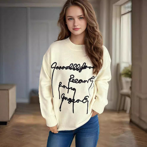 Damen lässiger Pullover mit kreativem Schriftzug EB