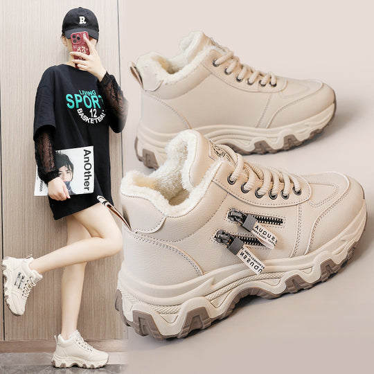 Damen modische High-Top Sneakers mit warmem Innenfutter und sportlichem Zipper-Design EB