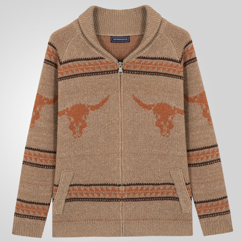 Herren Strickjacke mit einzigartigem Wildwest-Muster und warmem Futter EB