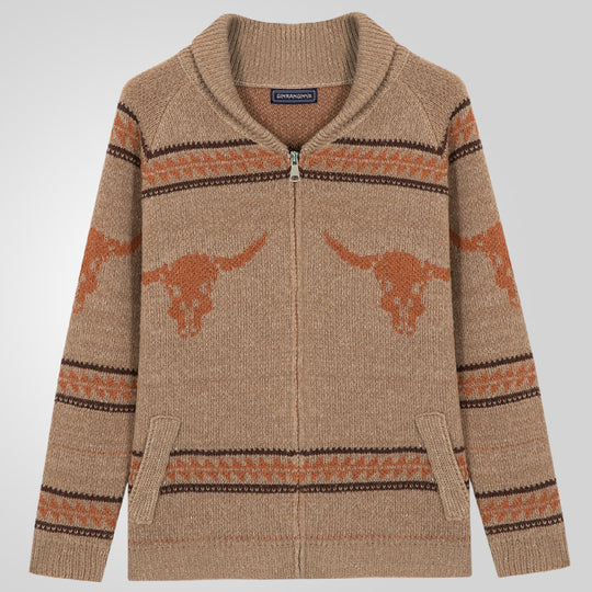 Herren Strickjacke mit einzigartigem Wildwest-Muster und warmem Futter EB