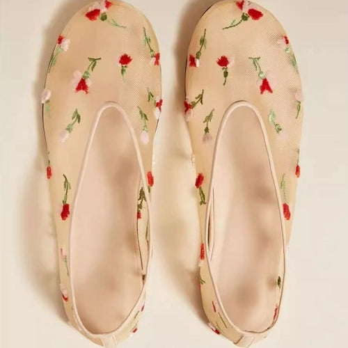 Damen Ballerinas mit floralem Stickmuster und bequemem Innenfutter EB