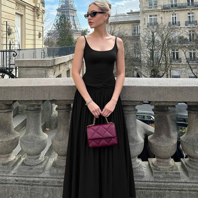 Damen Elegantes Maxikleid mit Drapierung und Spaghetti-Trägern EB