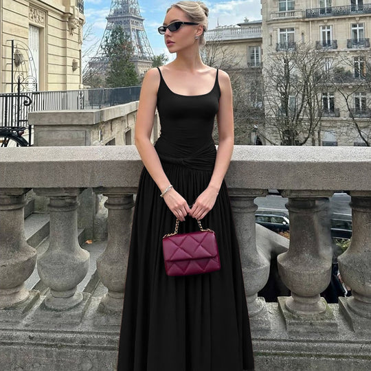 Damen Elegantes Maxikleid mit Drapierung und Spaghetti-Trägern EB