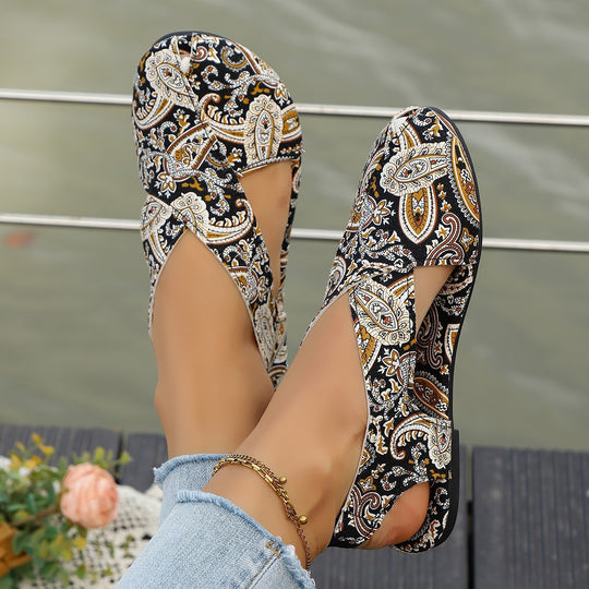Damen Slip-On Sandalen mit buntem floralem Design und bequemer Fußbettung EB