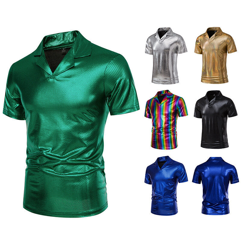 Herren modisches Poloshirt mit glänzendem Design und stylischem V-Ausschnitt EB