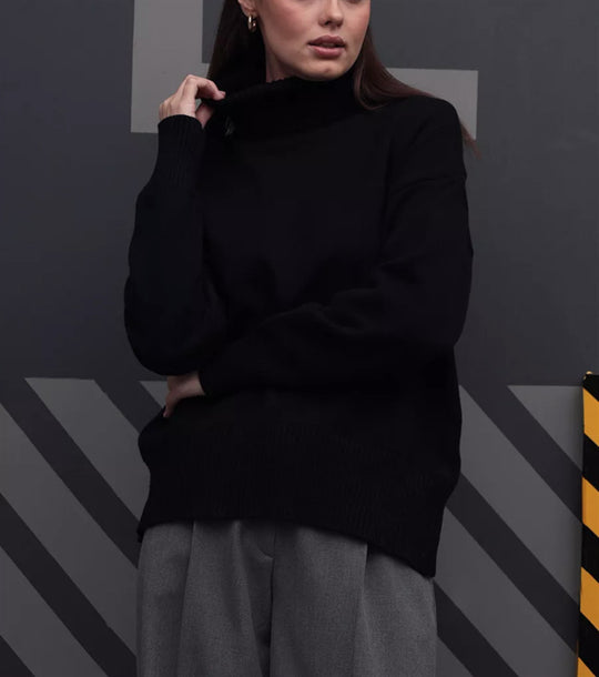 Damen Boxy-Rollkragenpullover aus feinem Feinstrick mit überschnittener Schulter EB