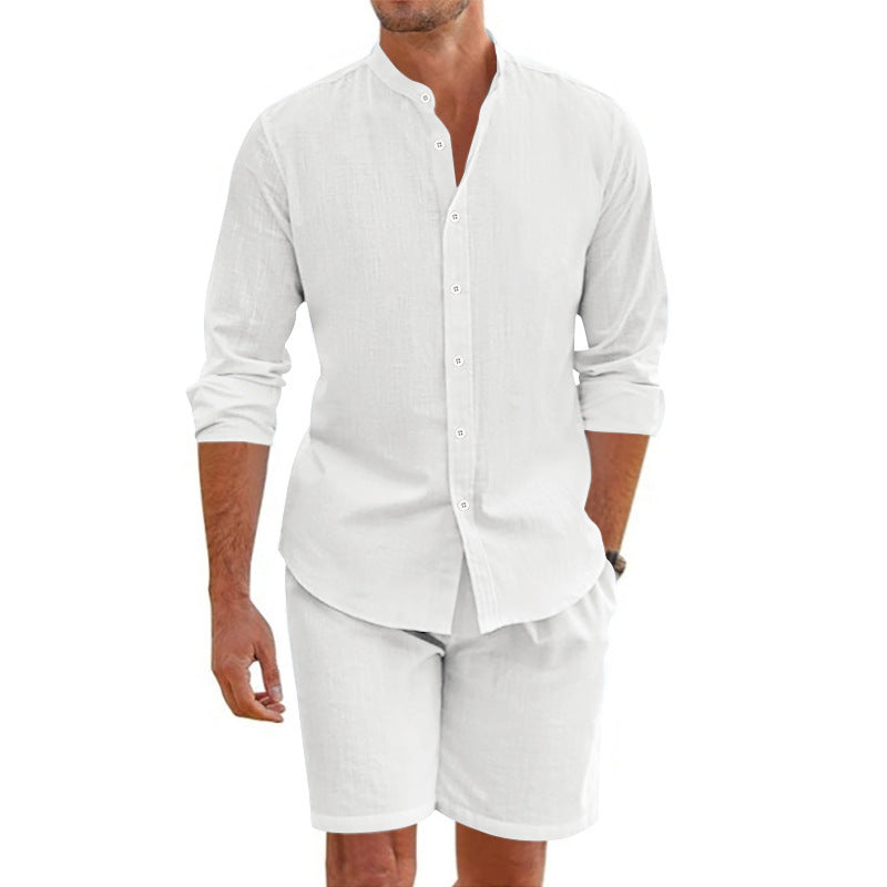 Herren lässiges Outfit-Set mit modernem Henley-Hemd und Shorts EB