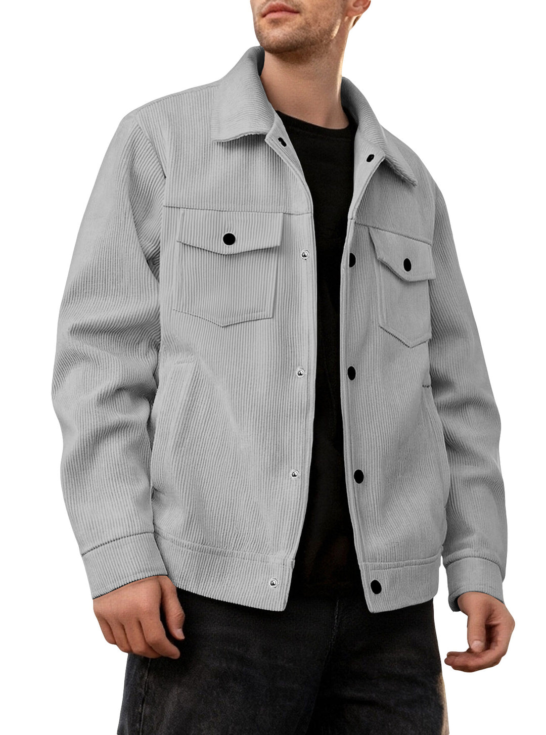 Herren nan Cordjacke im klassischen Arbeiterjacken-Schnitt mit Druckknöpfen und Brusttaschen EB