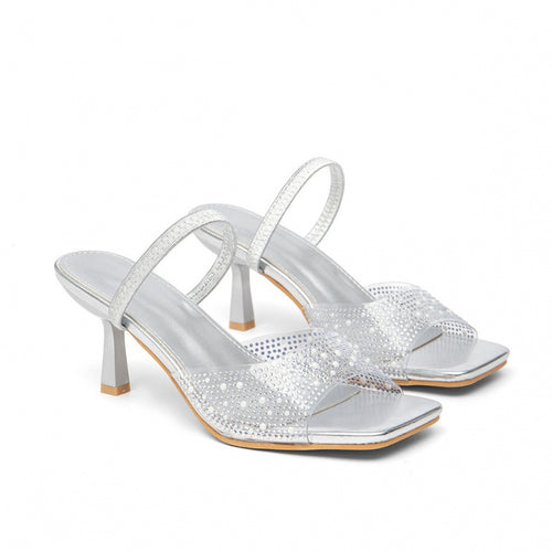 Damen elegante Slingback-Sandalen mit glitzernden Akzenten und breitem Blockabsatz EB
