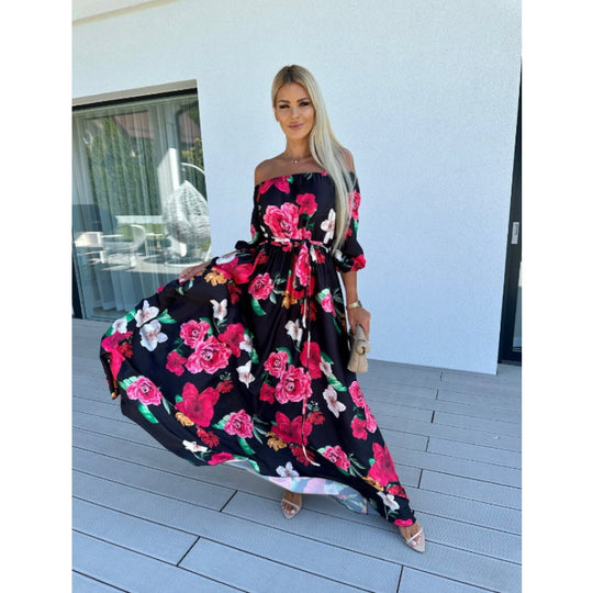 Damen Maxikleid mit off-shoulder Design und voluminösen Ärmeln EB