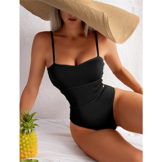 Damen Einteiler Badeanzug mit elegantem Rippendesign und figurschmeichelnder Silhouette EB