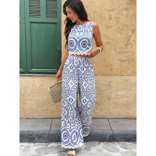 Damen Zweiteiliges Set mit floralem Muster und weitem Schnitt EB