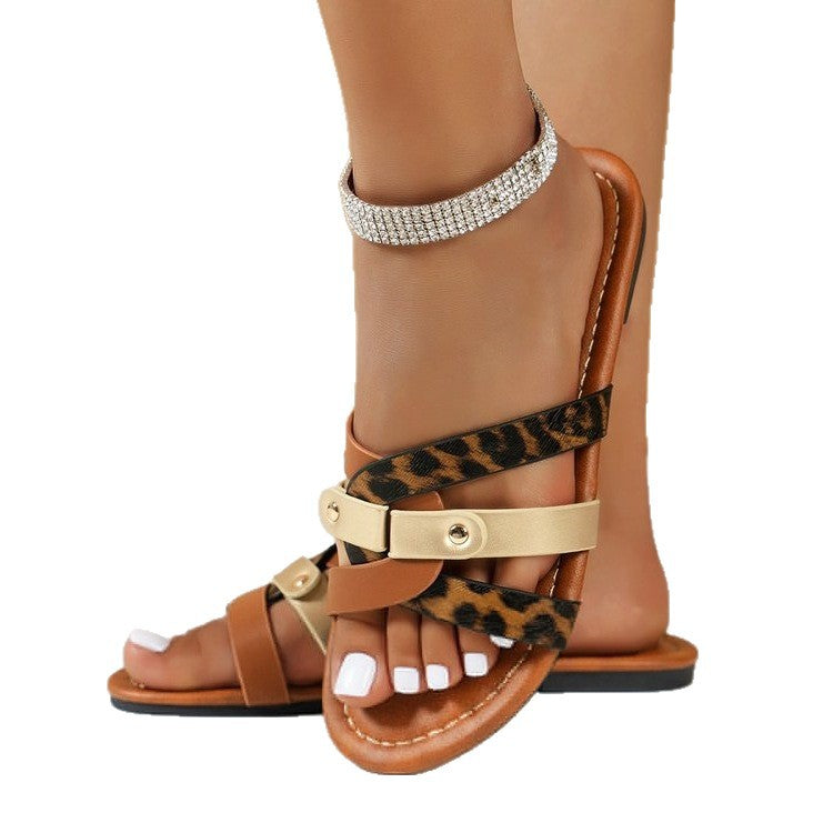 Damen modische Sandalen mit animalischem Muster und eleganten Riemen EB