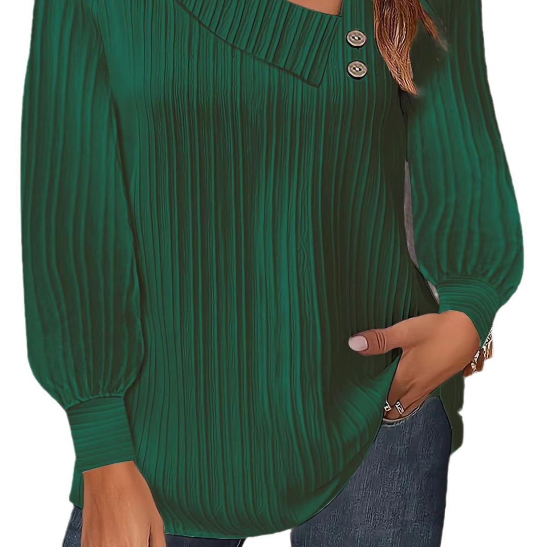 Damen stilvolles und elegantes Oberteil mit asymmetrischem Ausschnitt und Knopfleiste EB