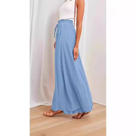 Damenweite Palazzo-Hose mit elastischem Bund und seitlichen Taschen EB