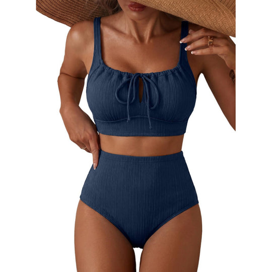 Damen Hochgeschnittener Bikini mit gerafftem Oberteil EB