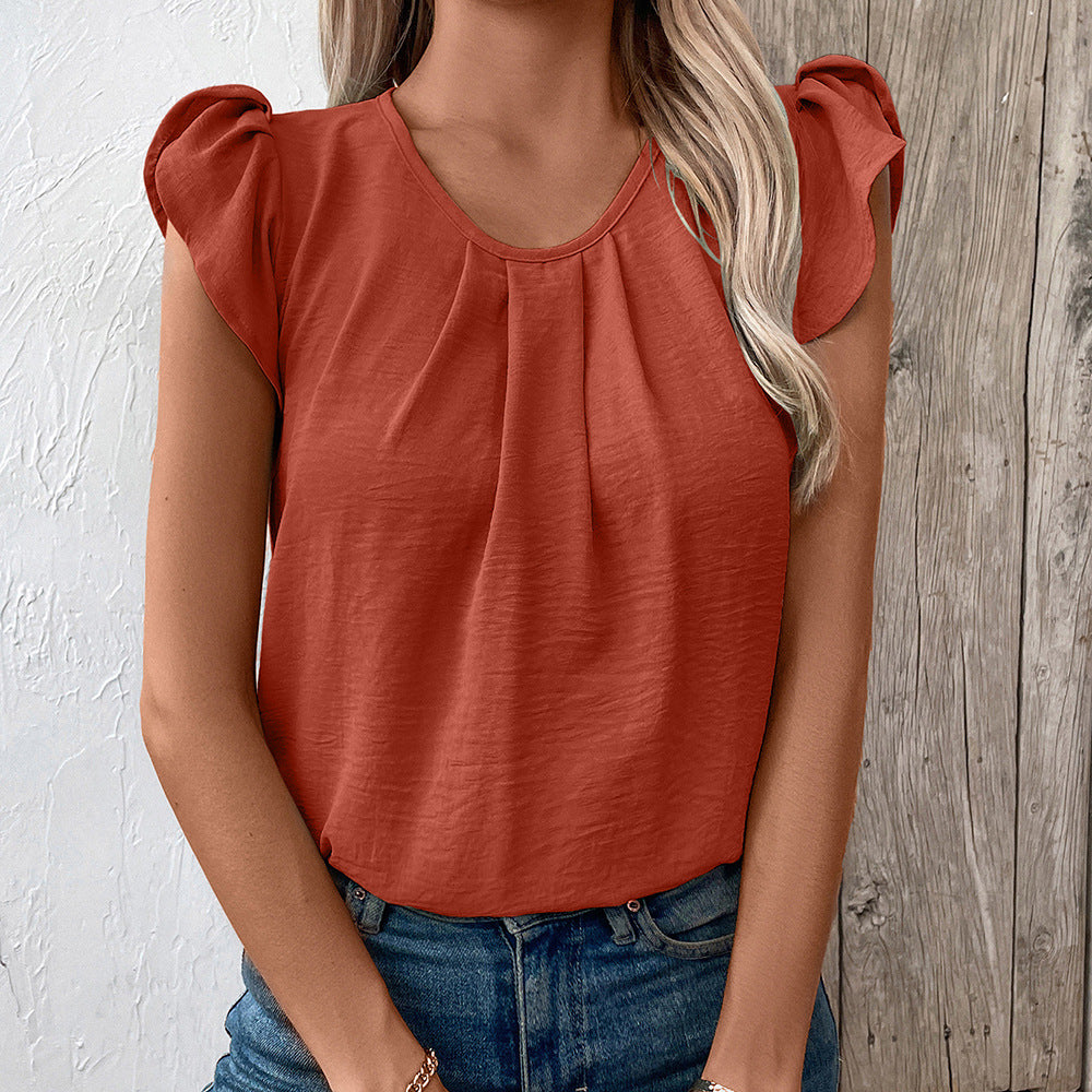 Damen Elegantes Oberteil mit Puffärmeln und V-Ausschnitt EB