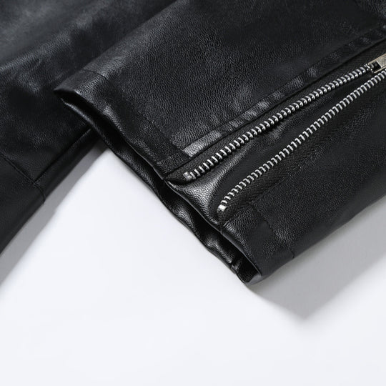 Herren Kunstleder Motorradjacke mit Reißverschluss EB