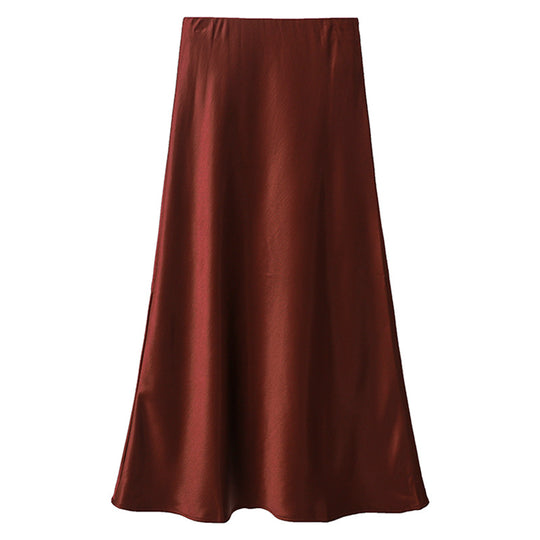 Damen  schwingender Midirock aus satinierter Viskose mit glattem Taillenbund EB