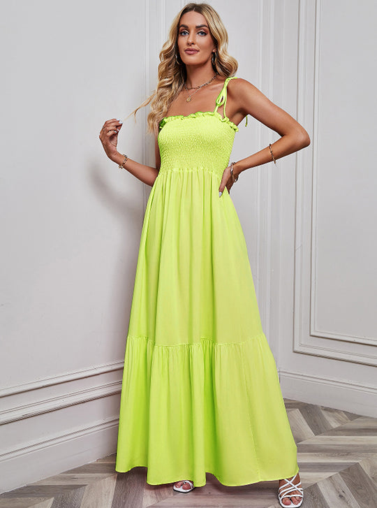 Damen Maxikleid mit elastischem Oberteil und voluminösem Rock EB