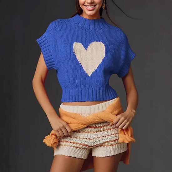 Damen Pullover mit Herzmotiv und kurzem Schnitt EB