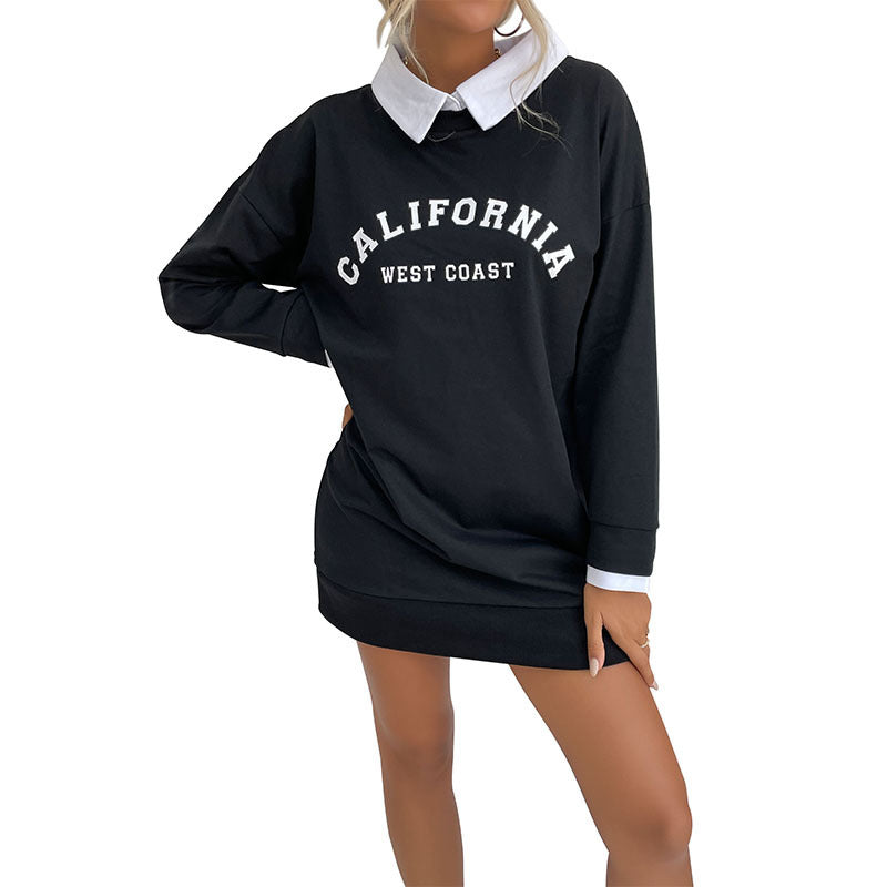 Damen Sweatkleid mit Hemdkragen und sportlichem Schriftzug EB