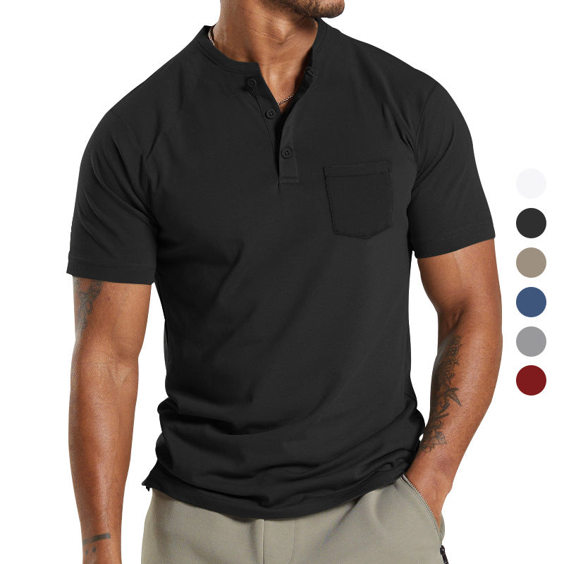 Herren Kurzarm-Henley-T-Shirt mit praktischer Brusttasche EB