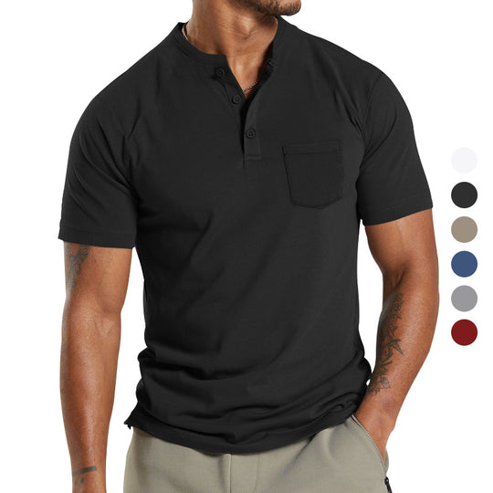Herren Kurzarm-Henley-T-Shirt mit praktischer Brusttasche EB