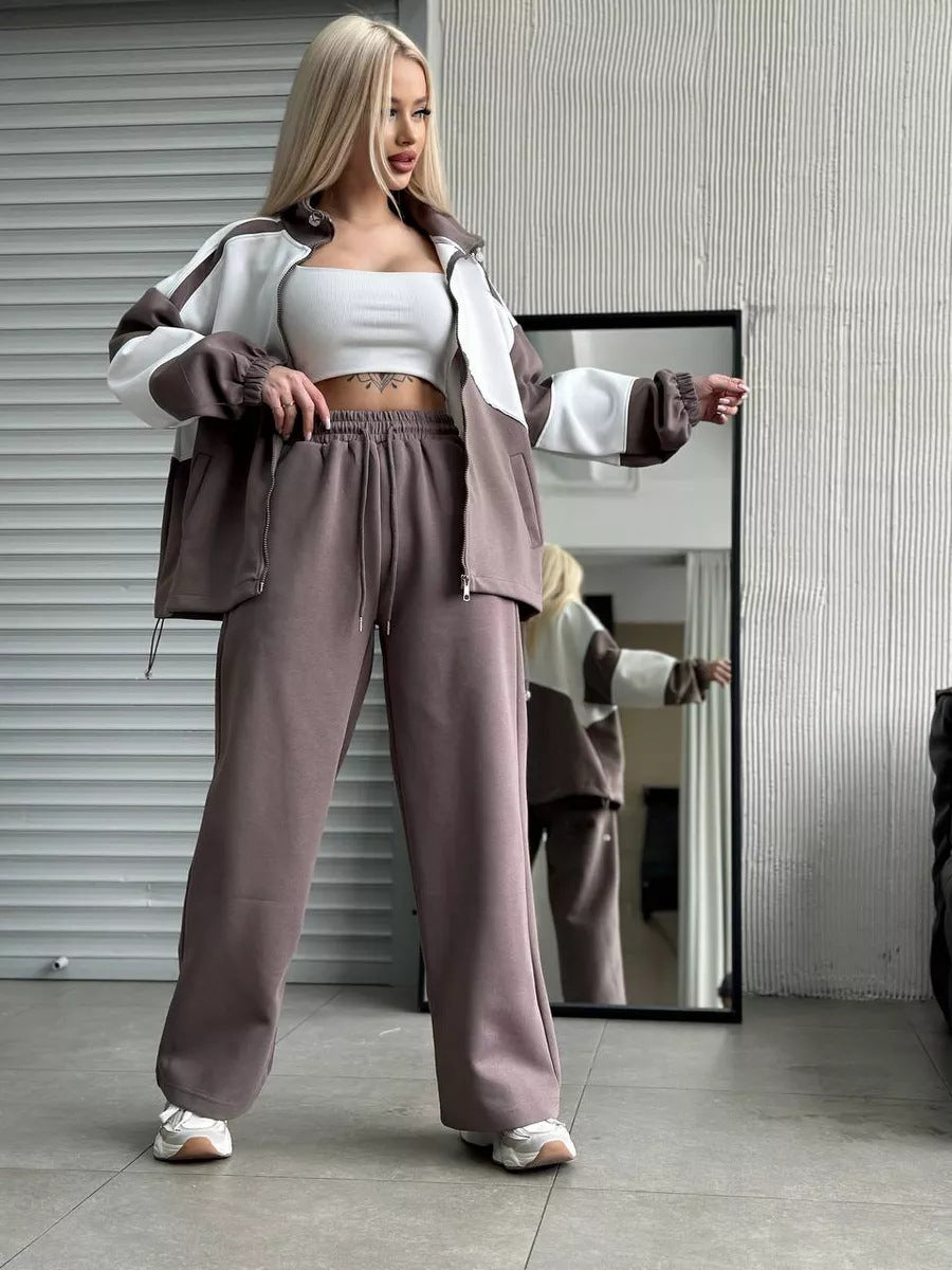 Damen sportliches Set aus hochfunktionalem Fleece-Material mit Reißverschluss EB