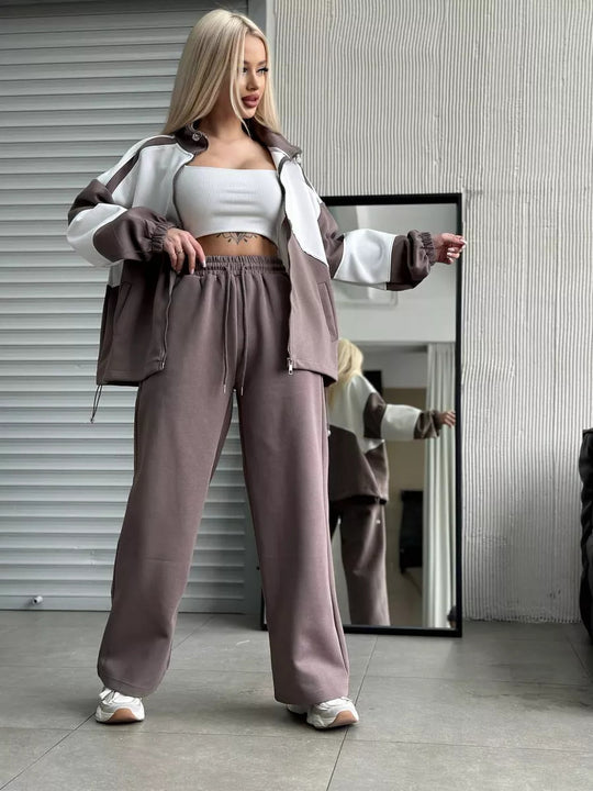 Damen sportliches Set aus hochfunktionalem Fleece-Material mit Reißverschluss EB