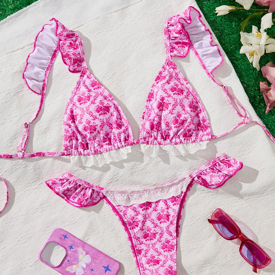 Damen Triangel-Bikini mit verspielten Rüschendetails EB