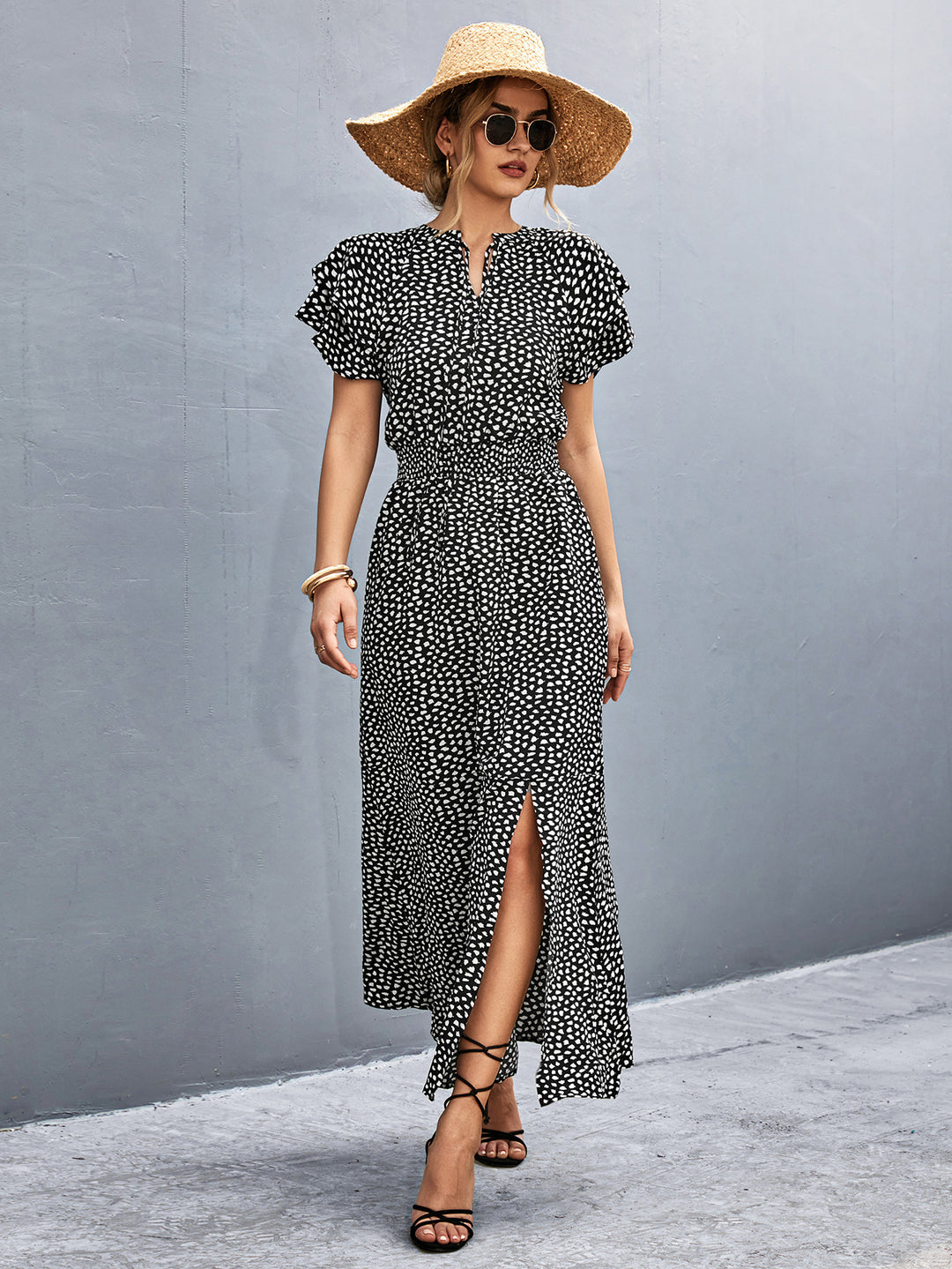 Damen Maxikleid mit modernem Rüschendesign und elastischem Taillenbund EB