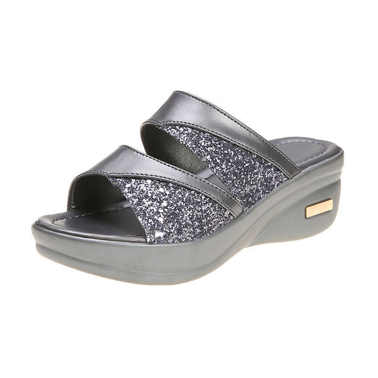 Damen modische Zehentrenner-Sandalen mit Glitzer-Applikation EB