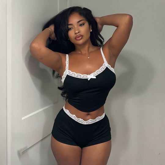 Damen Set aus Spitzen-Top und Shorts EB
