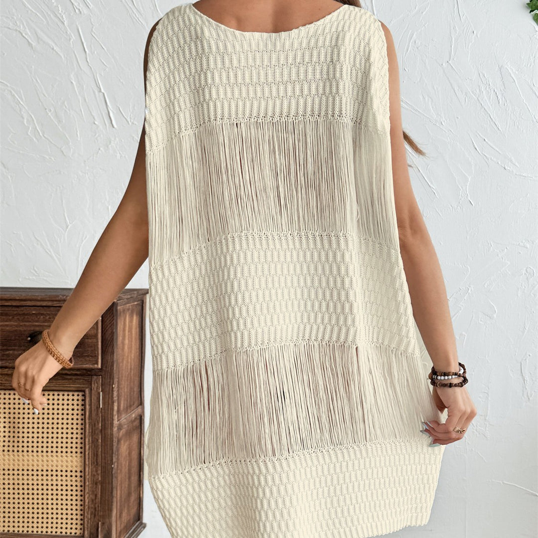 Damen Festliches Strickkleid mit Fransen und strukturierter Oberfläche EB